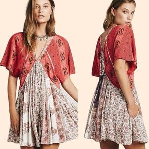 Free People Red and Cream Mini Dress